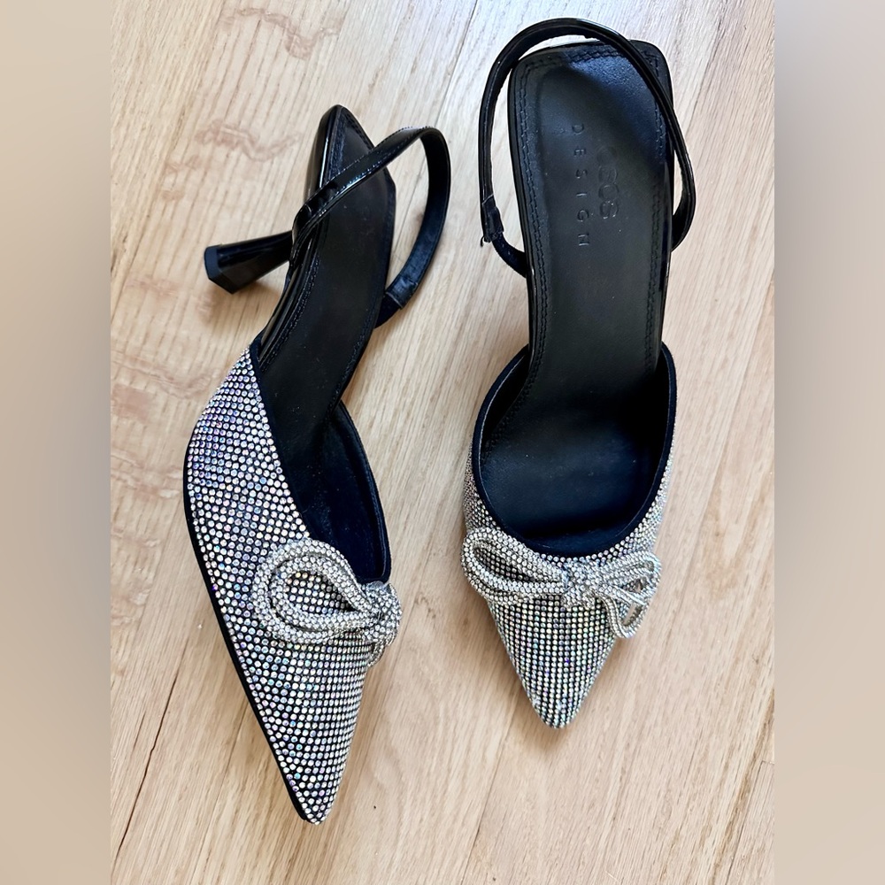 Asos pointed toe Crystal bow slingback heels pumps